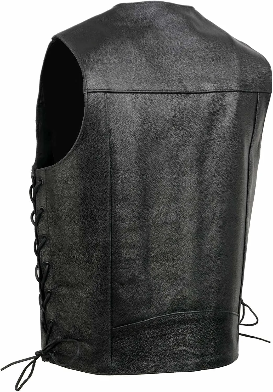 EL5315 Black Motorcycle Leather Vest for Men w/Side Lace- Riding Club Adult Motorcycle Vests
