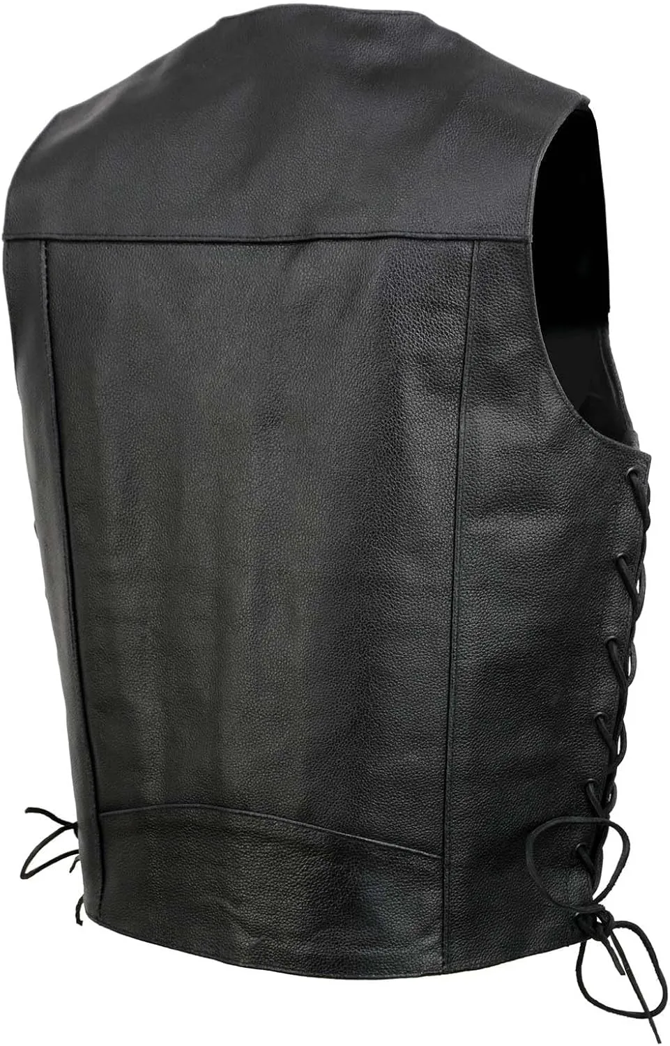 EL5315 Black Motorcycle Leather Vest for Men w/Side Lace- Riding Club Adult Motorcycle Vests