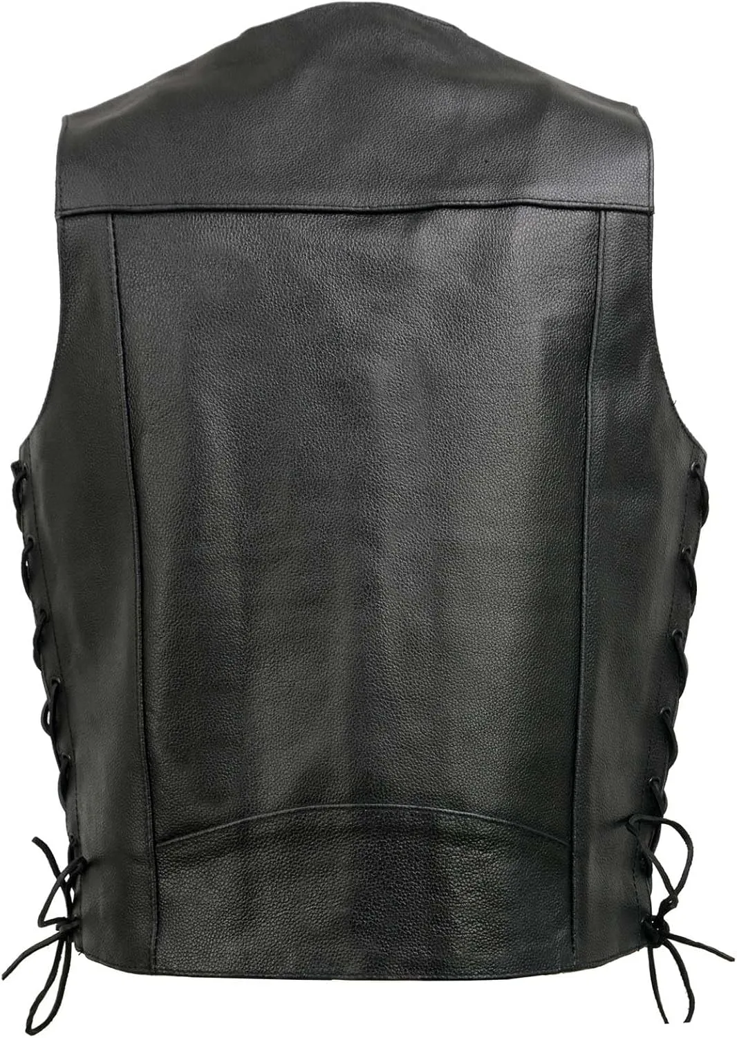 EL5315 Black Motorcycle Leather Vest for Men w/Side Lace- Riding Club Adult Motorcycle Vests