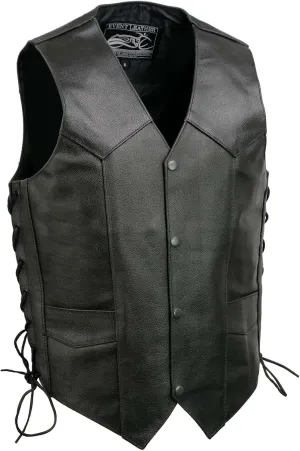 EL5315 Black Motorcycle Leather Vest for Men w/Side Lace- Riding Club Adult Motorcycle Vests