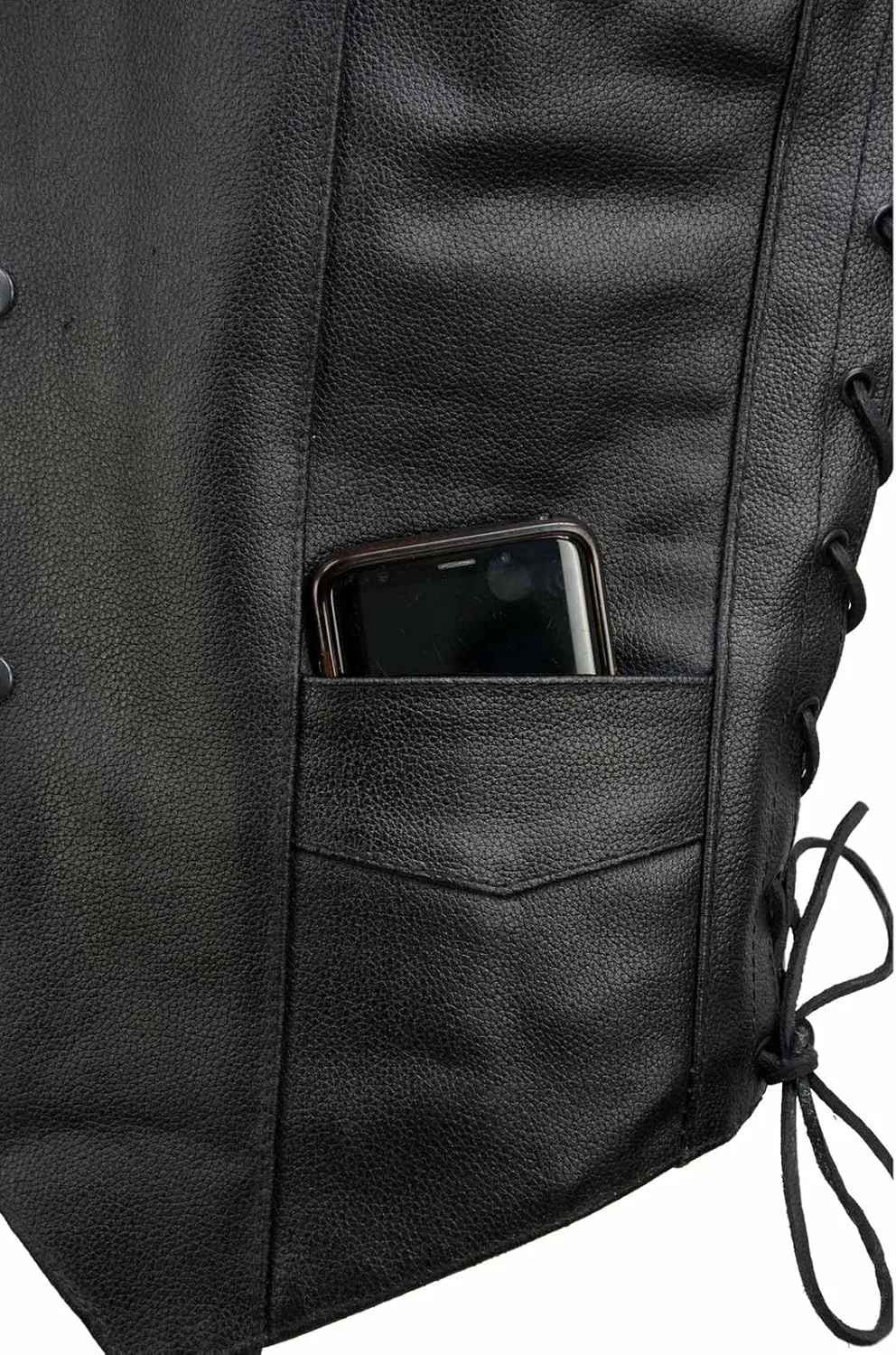 EL5315 Black Motorcycle Leather Vest for Men w/Side Lace- Riding Club Adult Motorcycle Vests