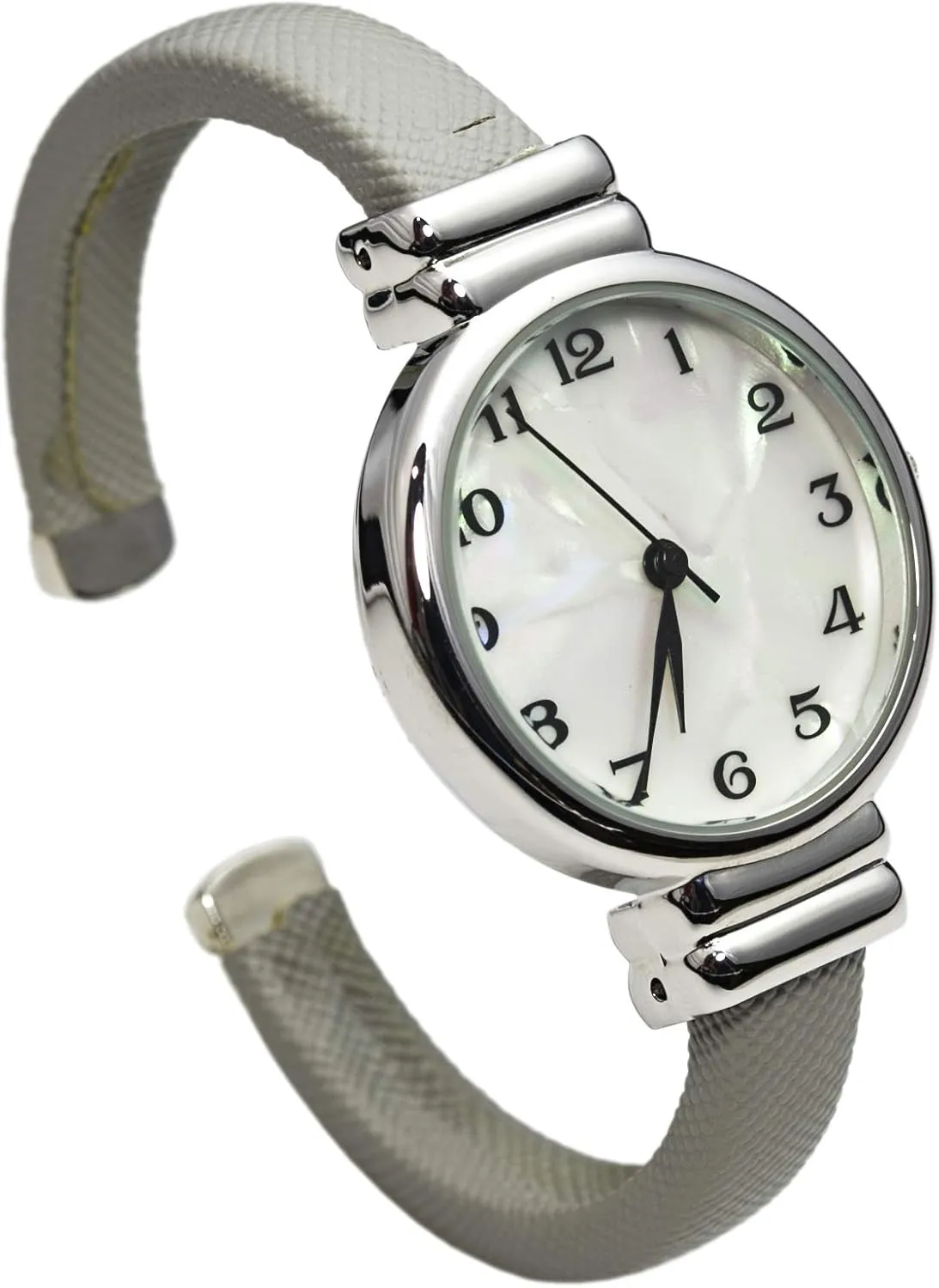 Elegant Analog Quartz Saffiano 31mm Alloy Case Leather Cuff Bangle Watch for Women