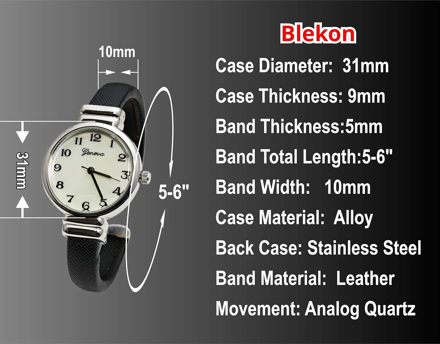 Elegant Analog Quartz Saffiano 31mm Alloy Case Leather Cuff Bangle Watch for Women