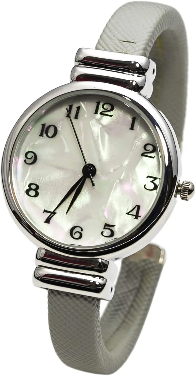 Elegant Analog Quartz Saffiano 31mm Alloy Case Leather Cuff Bangle Watch for Women