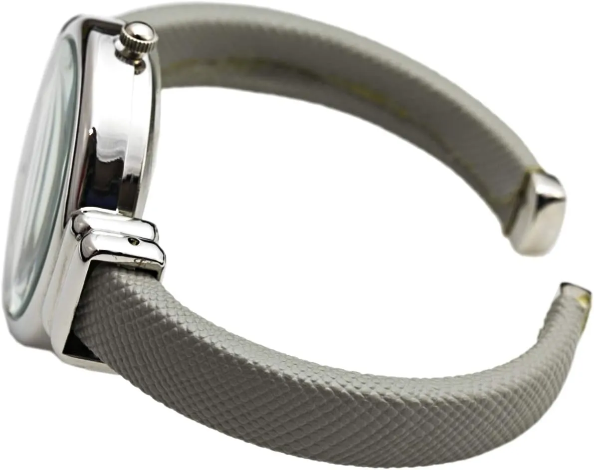 Elegant Analog Quartz Saffiano 31mm Alloy Case Leather Cuff Bangle Watch for Women