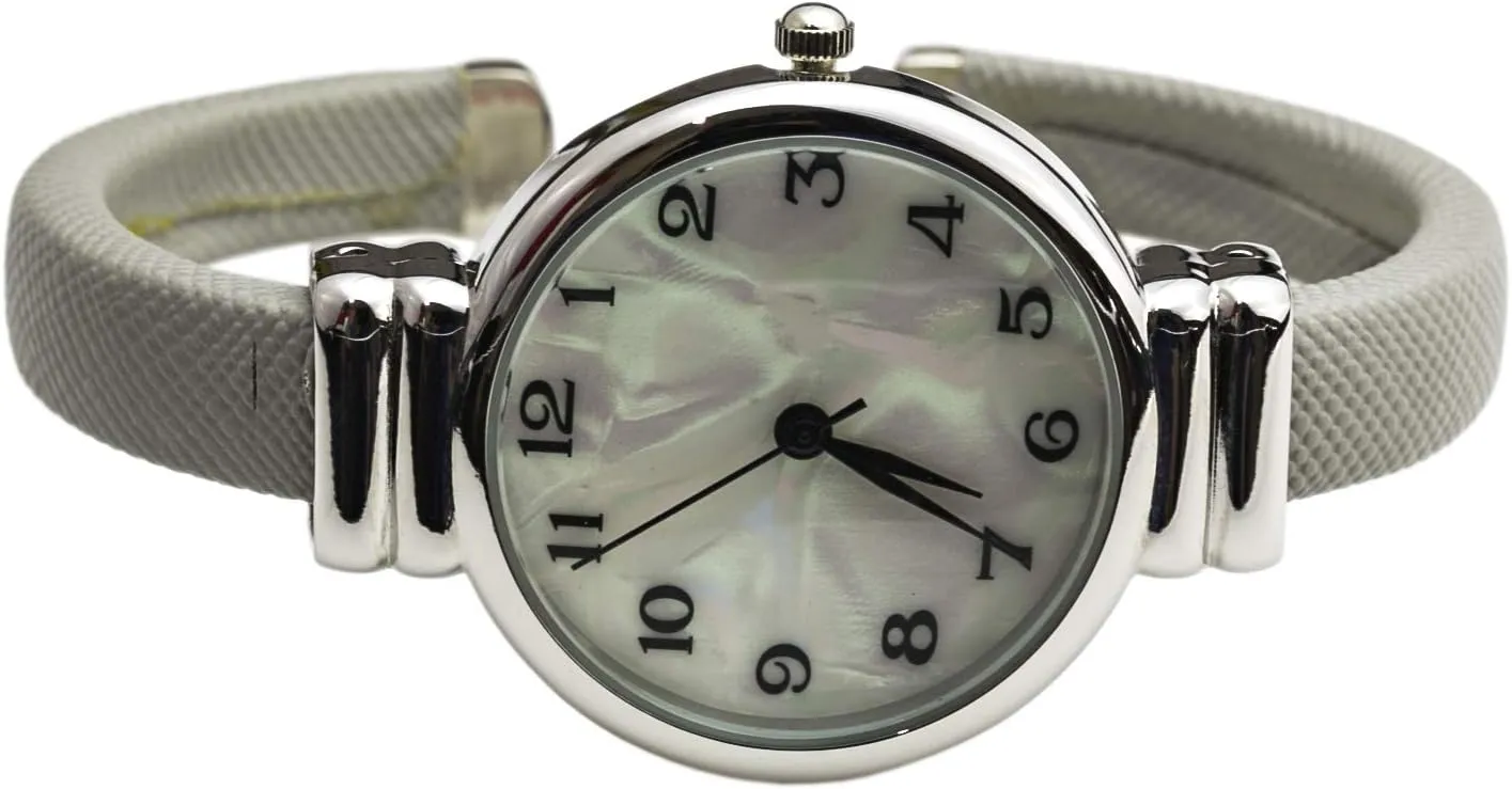 Elegant Analog Quartz Saffiano 31mm Alloy Case Leather Cuff Bangle Watch for Women
