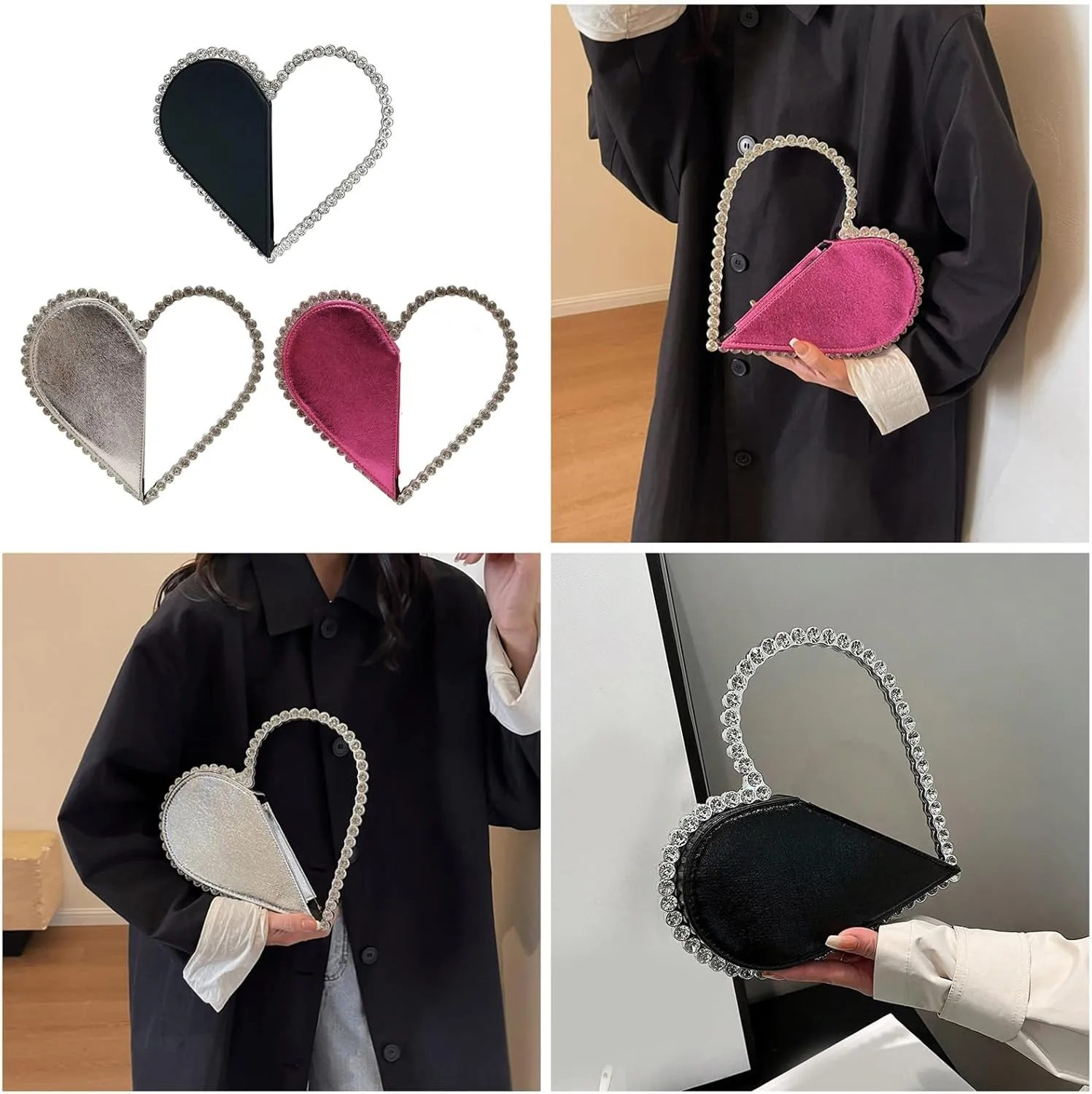 Elegant Heart Shaped Purse With Frame Evening Bag For Wedding Party And Cocktail Event