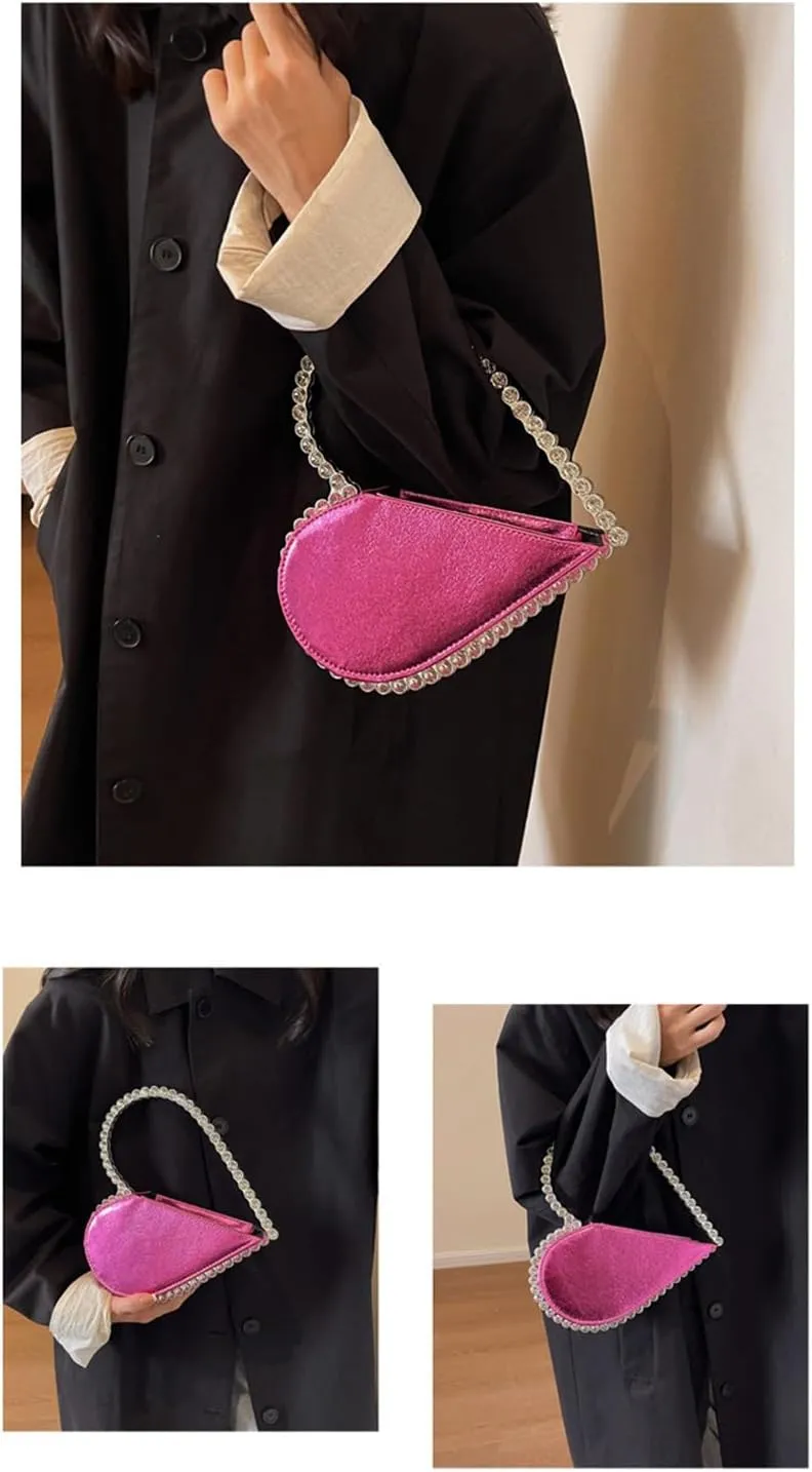 Elegant Heart Shaped Purse With Frame Evening Bag For Wedding Party And Cocktail Event