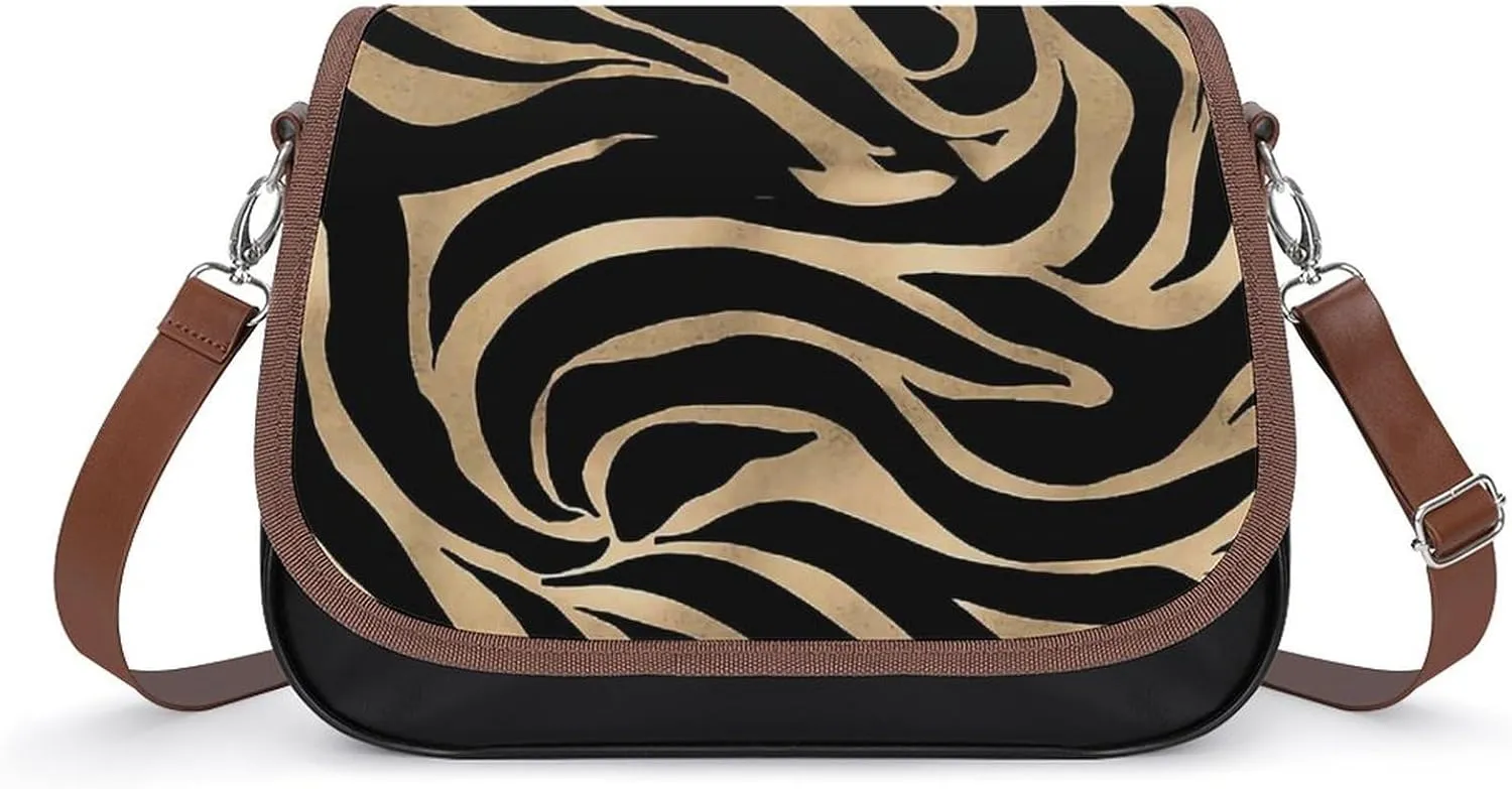 Elegant Metallic Gold Zebra Black Animal Print Women's Shoulder Bag, Handbag, Crossbody Bag