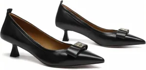 Elegant Pointed-Toed Pumps for Women Slip-on Low-Cut Bow-Tie Kitten Heel Dress Shoes Office Comfort