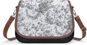 Elegant Vintage French Engraved Floral Toile-Grey Women's Shoulder Bag, Handbag, Crossbody Bag