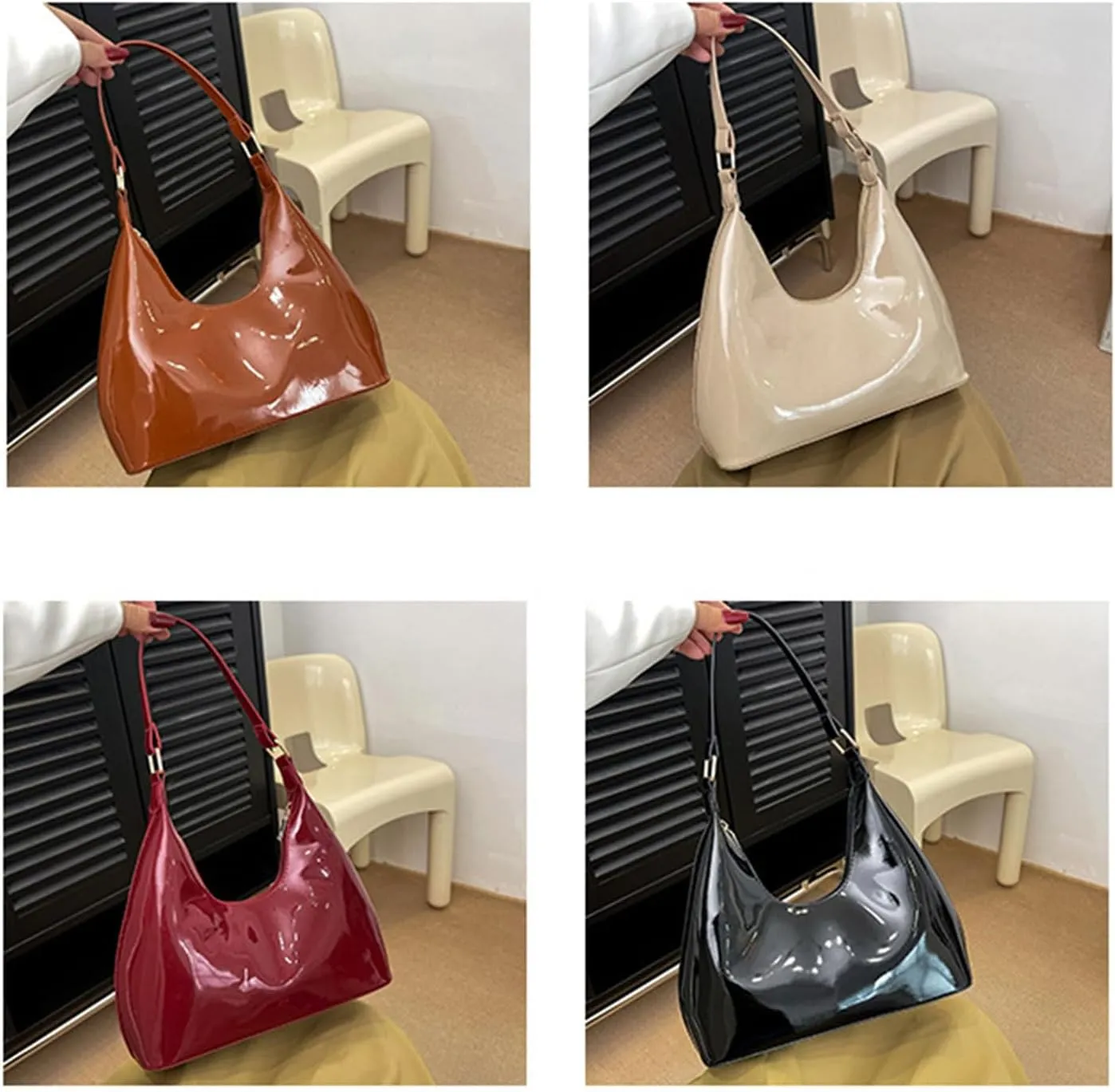 Elegant Women PU Leather Shoulder Bag Bag Fashionable Satchel Umderar Purse Glossy Handbag for Casual and Prom Event