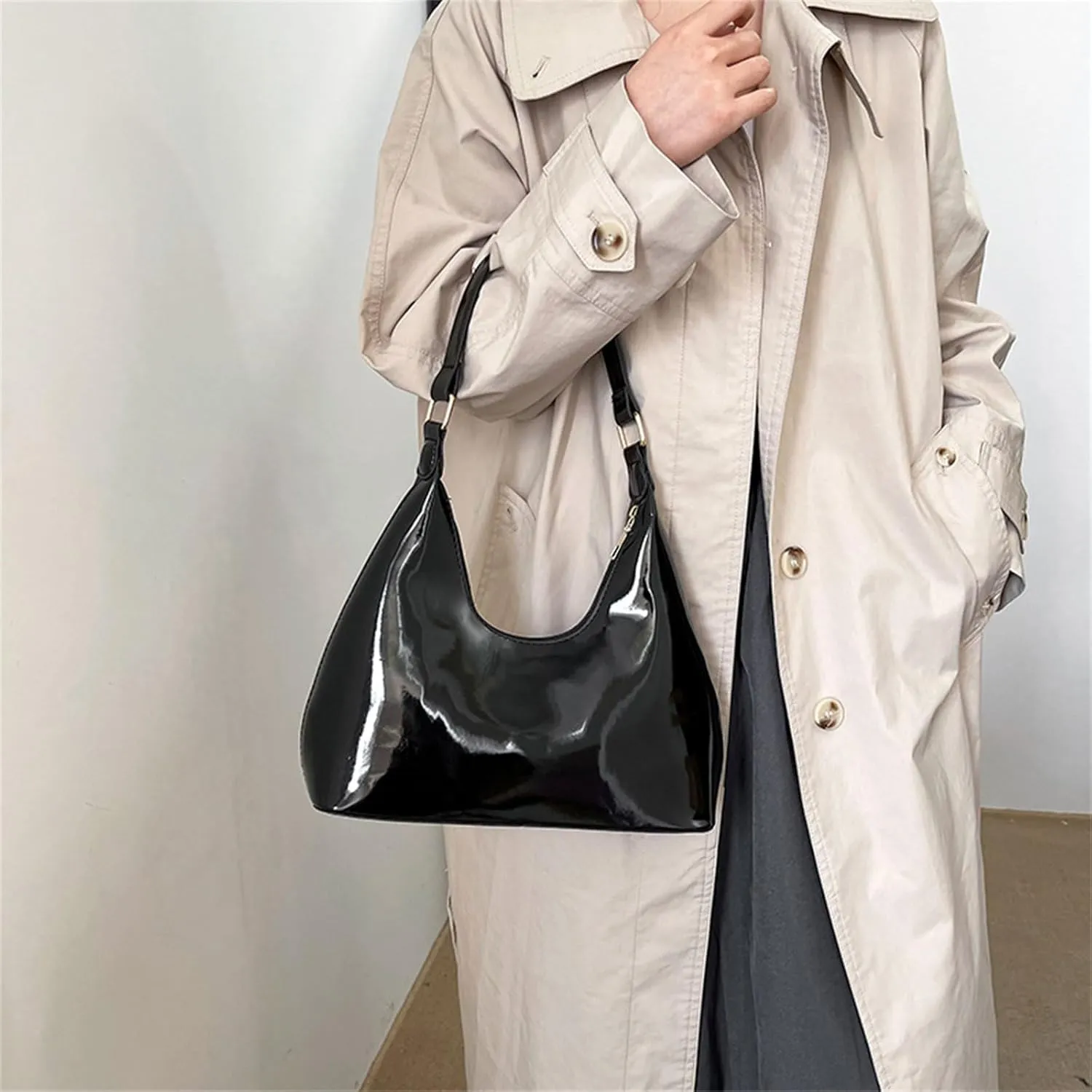Elegant Women PU Leather Shoulder Bag Bag Fashionable Satchel Umderar Purse Glossy Handbag for Casual and Prom Event