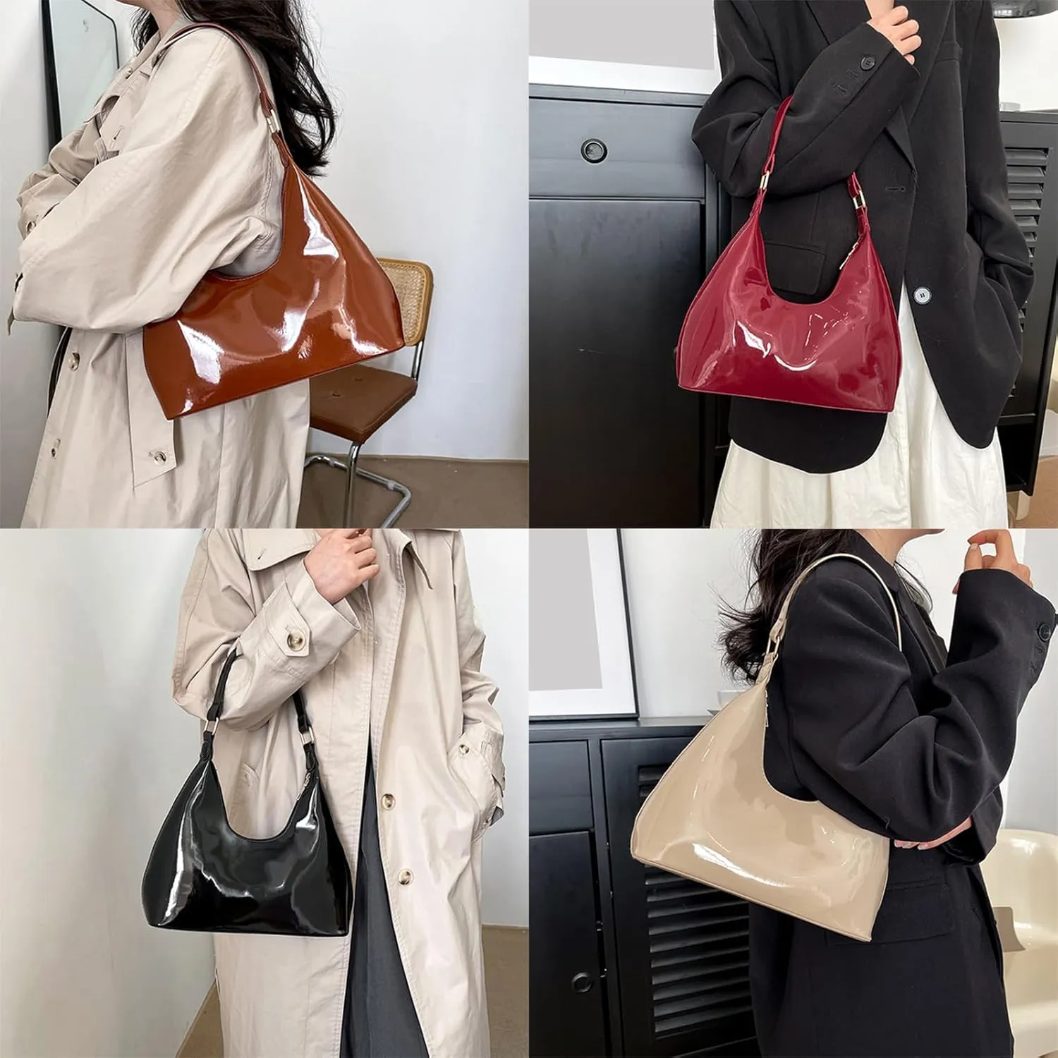 Elegant Women PU Leather Shoulder Bag Bag Fashionable Satchel Umderar Purse Glossy Handbag for Casual and Prom Event