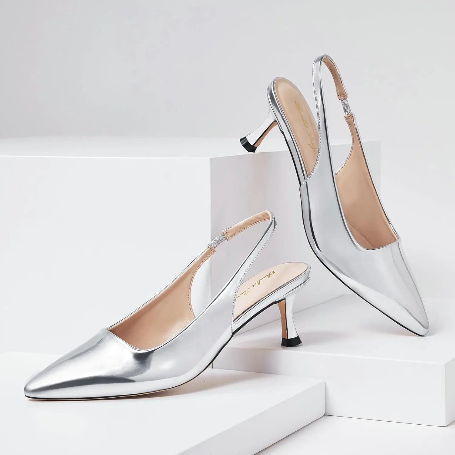 Elisabet Tang 1.96IN Trendy Closed Toe Slingback Kitten Heels for Women Low Dressy Pumps Wide Width Sexy for Prom