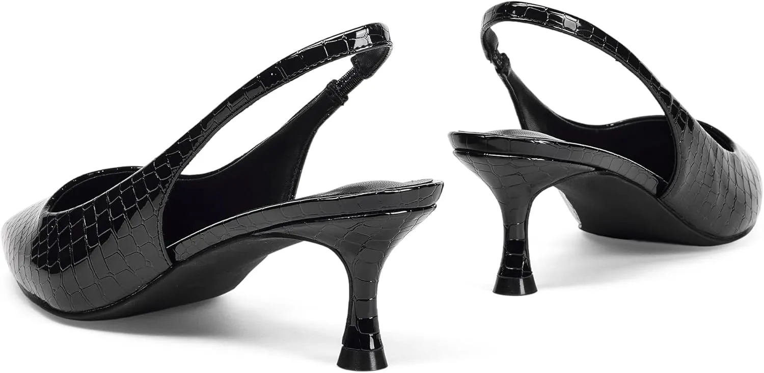 Elisabet Tang 1.96IN Trendy Closed Toe Slingback Kitten Heels for Women Low Dressy Pumps Wide Width Sexy for Prom