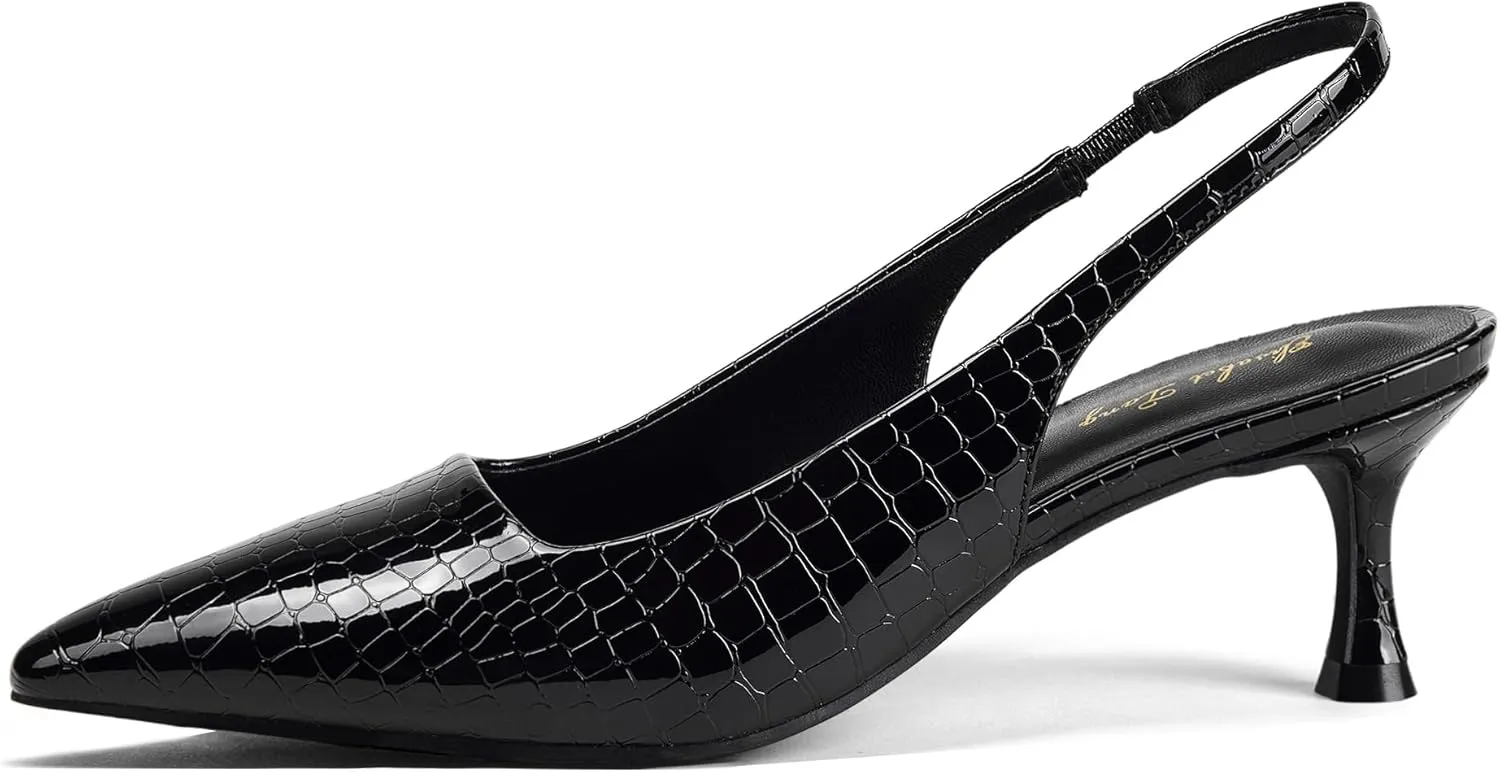 Elisabet Tang 1.96IN Trendy Closed Toe Slingback Kitten Heels for Women Low Dressy Pumps Wide Width Sexy for Prom