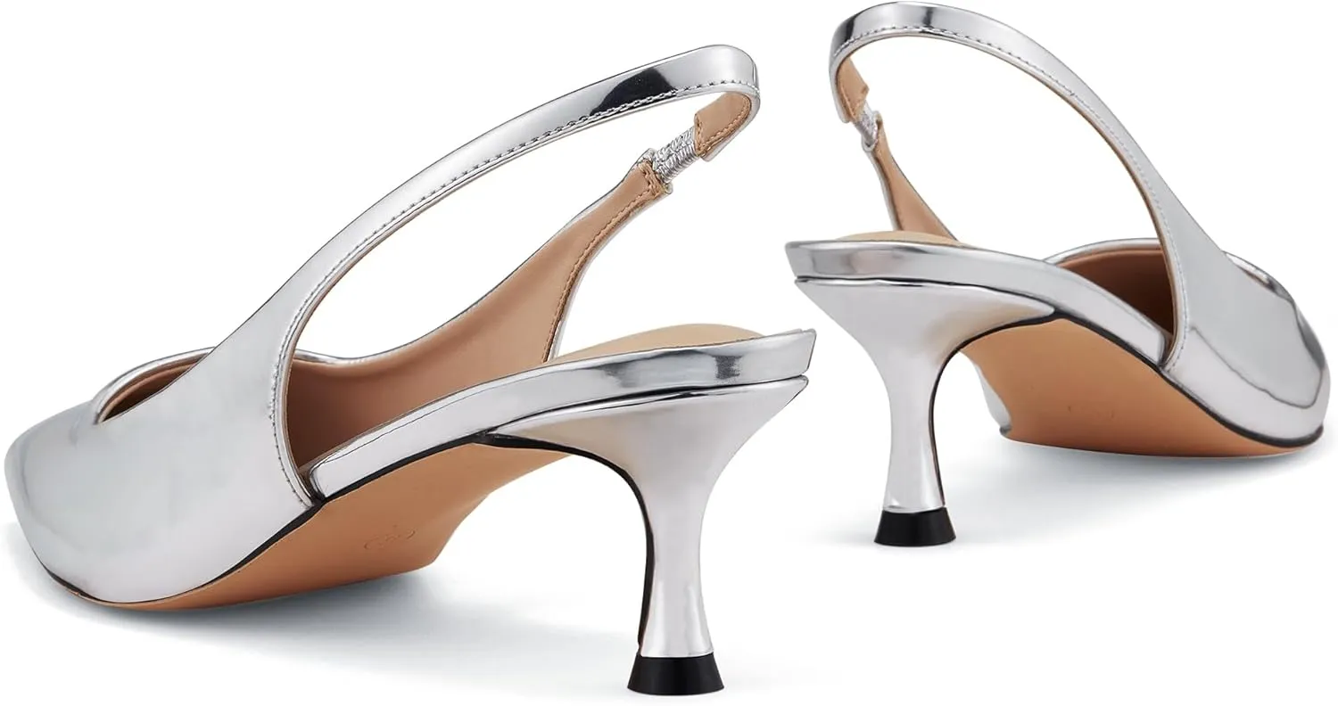 Elisabet Tang 1.96IN Trendy Closed Toe Slingback Kitten Heels for Women Low Dressy Pumps Wide Width Sexy for Prom