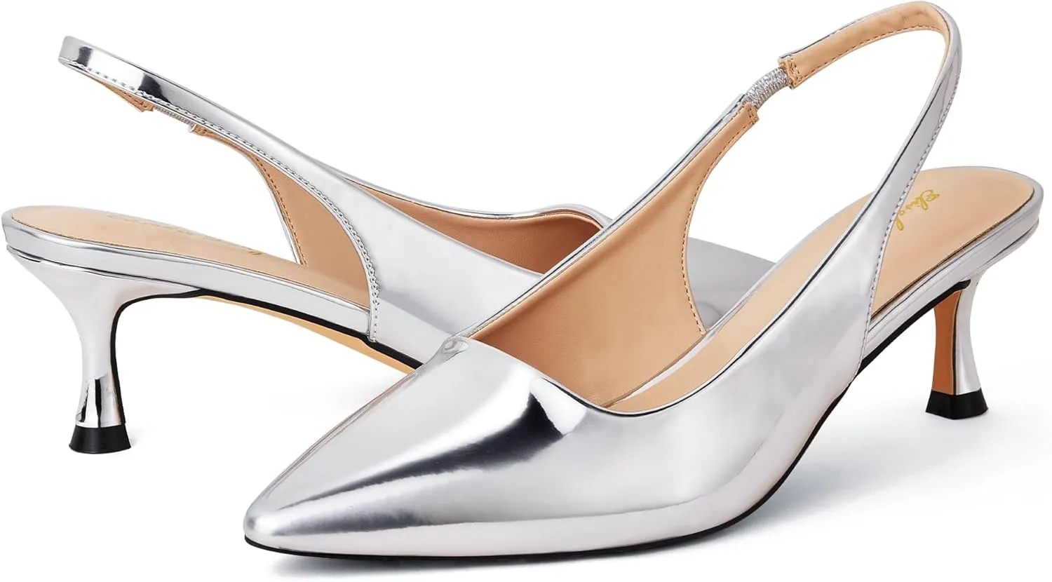 Elisabet Tang 1.96IN Trendy Closed Toe Slingback Kitten Heels for Women Low Dressy Pumps Wide Width Sexy for Prom