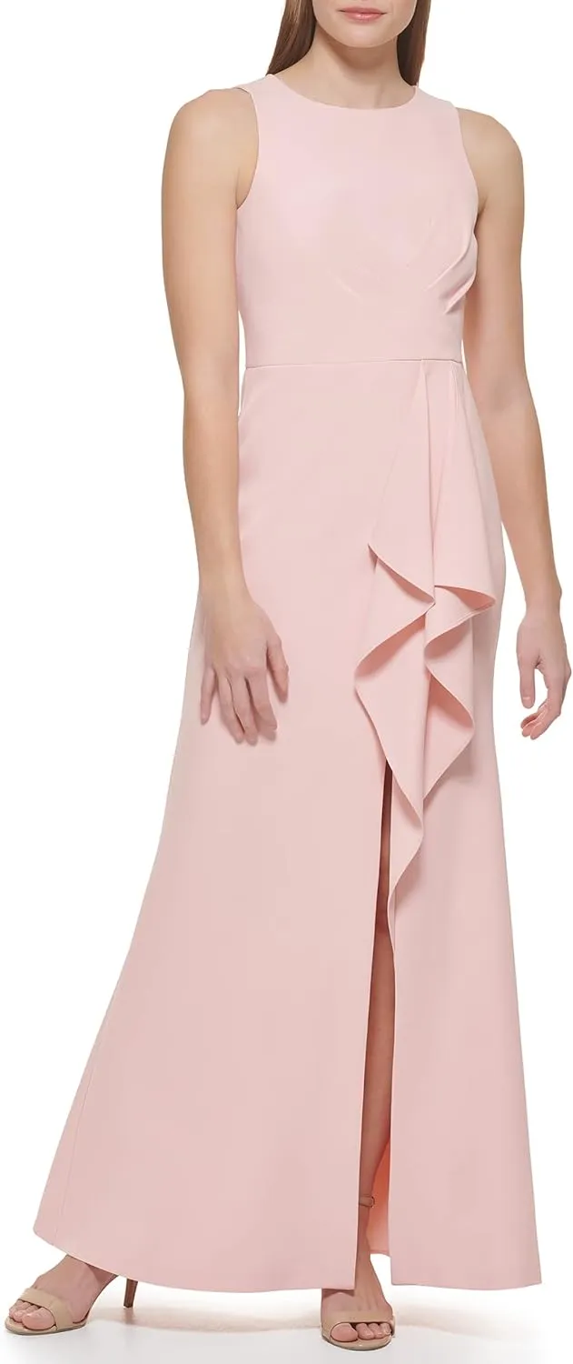 Eliza J Women's Gown Style Stretch Crepe Sleeveless Jewel Neck Dress