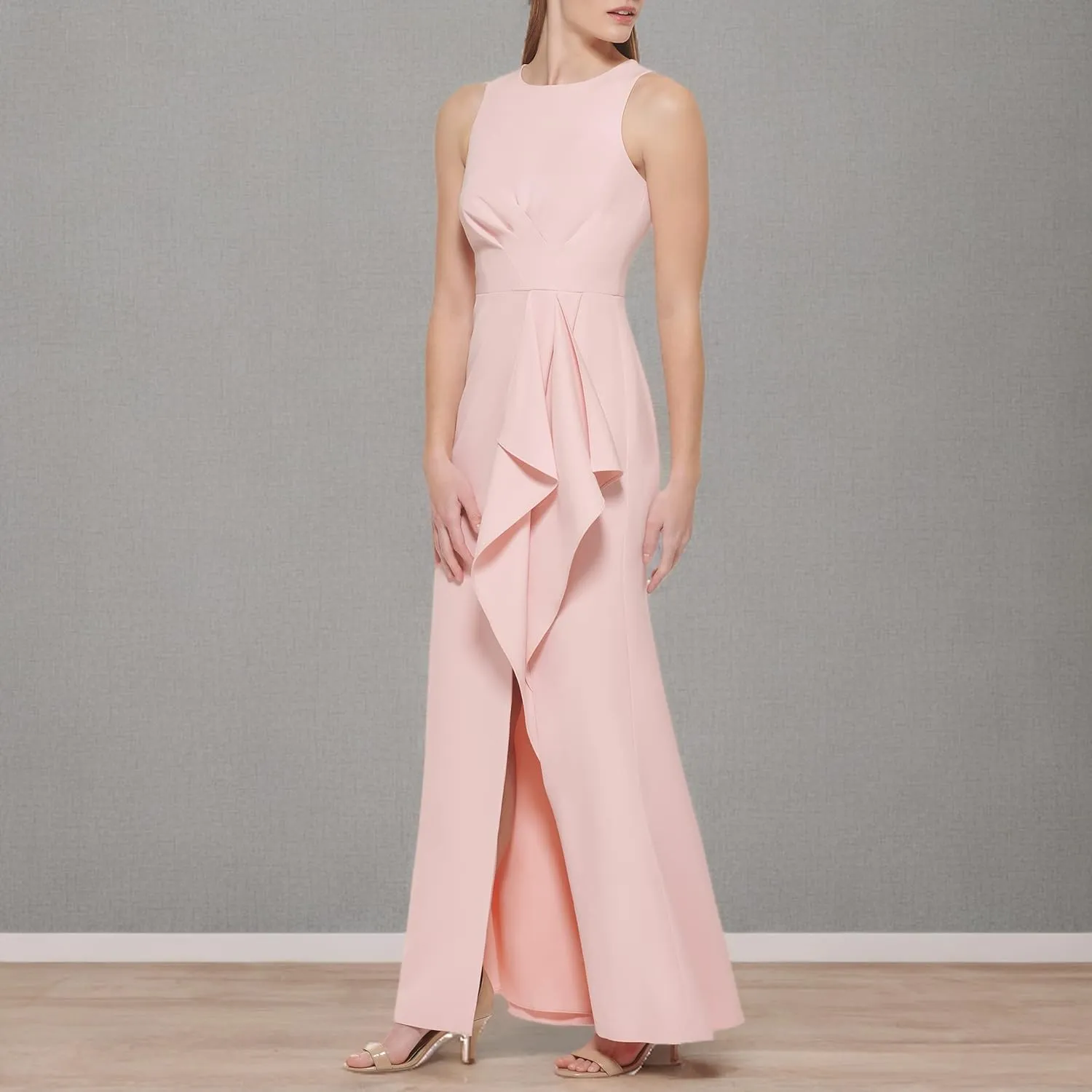 Eliza J Women's Gown Style Stretch Crepe Sleeveless Jewel Neck Dress