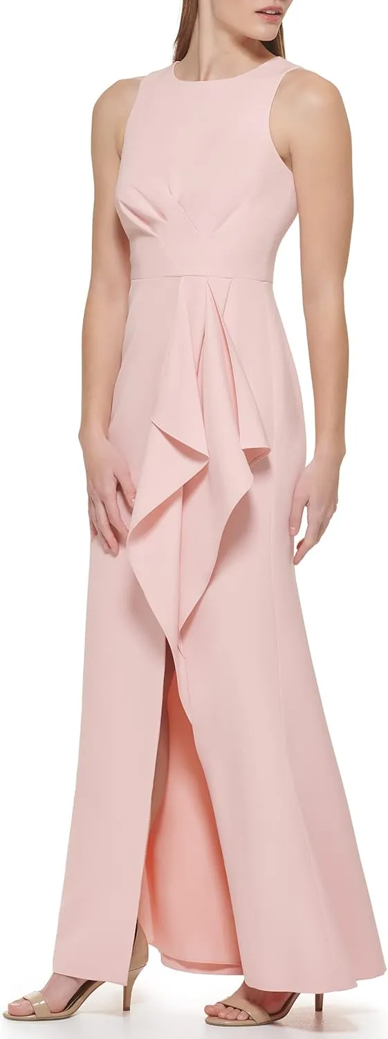 Eliza J Women's Gown Style Stretch Crepe Sleeveless Jewel Neck Dress