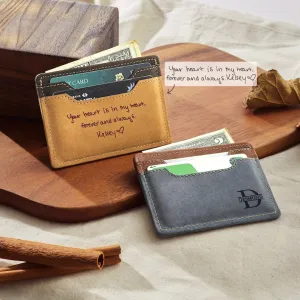 Engraved Leather Wallet For Men - Handwriting