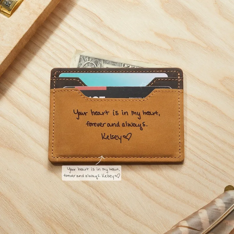 Engraved Leather Wallet For Men - Handwriting