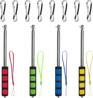 Enjoyist 4-Pack Assorted Color Telescoping Handheld Flagpole, Extendable Stainless Portable Steel Banner Tour Guides & Pointer for Teachers, with Clips (63'' Flagpole)