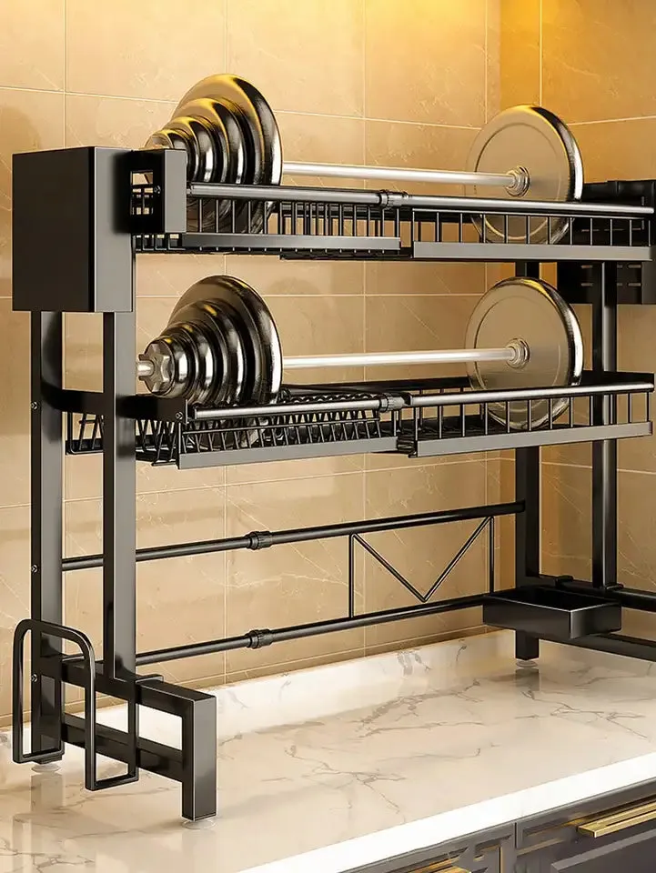 Expandable 2-Tier Stainless Steel Sink Dish RackCutlery &amp; Chopstick Holders