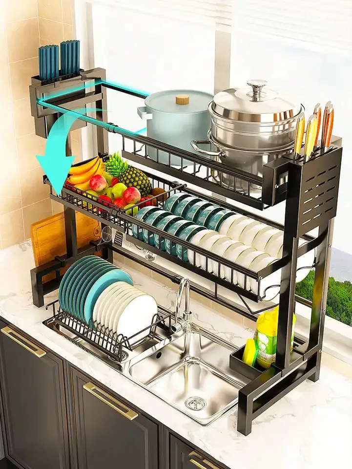 Expandable 2-Tier Stainless Steel Sink Dish RackCutlery &amp; Chopstick Holders