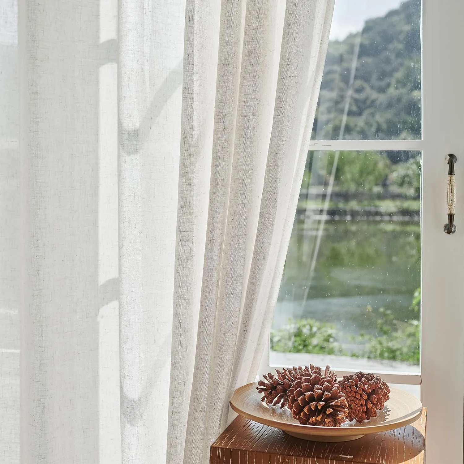 Extra Wide Natural Pinch Pleated Linen Curtains 96 Inches Long 100 Inch Wide for Living Room Sliding Door Light Filtering Semi Sheer Window Curtain Bedroom Pinch Pleat Drape Cream (1 Panel, 100Wx96L)