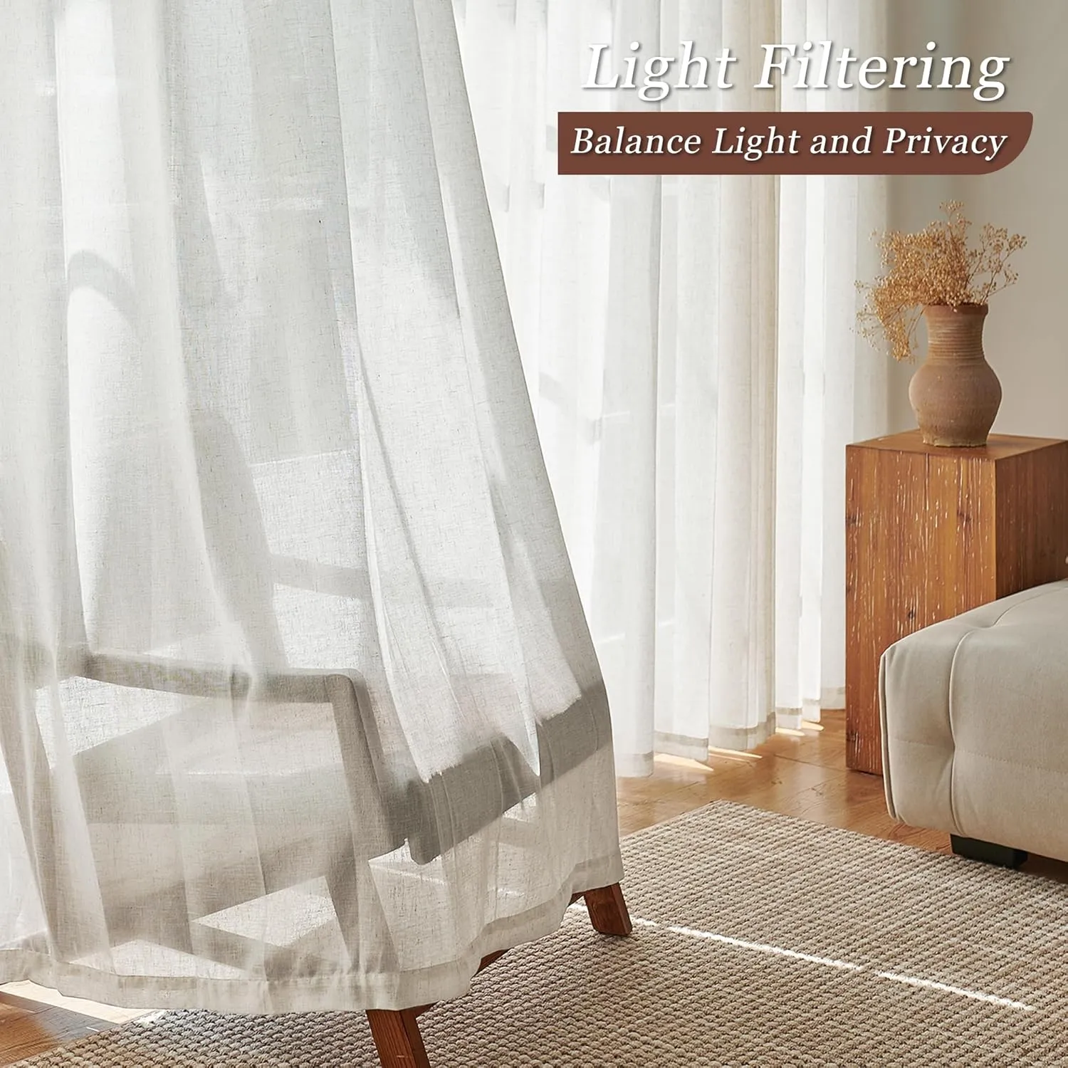 Extra Wide Natural Pinch Pleated Linen Curtains 96 Inches Long 100 Inch Wide for Living Room Sliding Door Light Filtering Semi Sheer Window Curtain Bedroom Pinch Pleat Drape Cream (1 Panel, 100Wx96L)