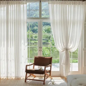 Extra Wide Natural Pinch Pleated Linen Curtains 96 Inches Long 100 Inch Wide for Living Room Sliding Door Light Filtering Semi Sheer Window Curtain Bedroom Pinch Pleat Drape Cream (1 Panel, 100Wx96L)