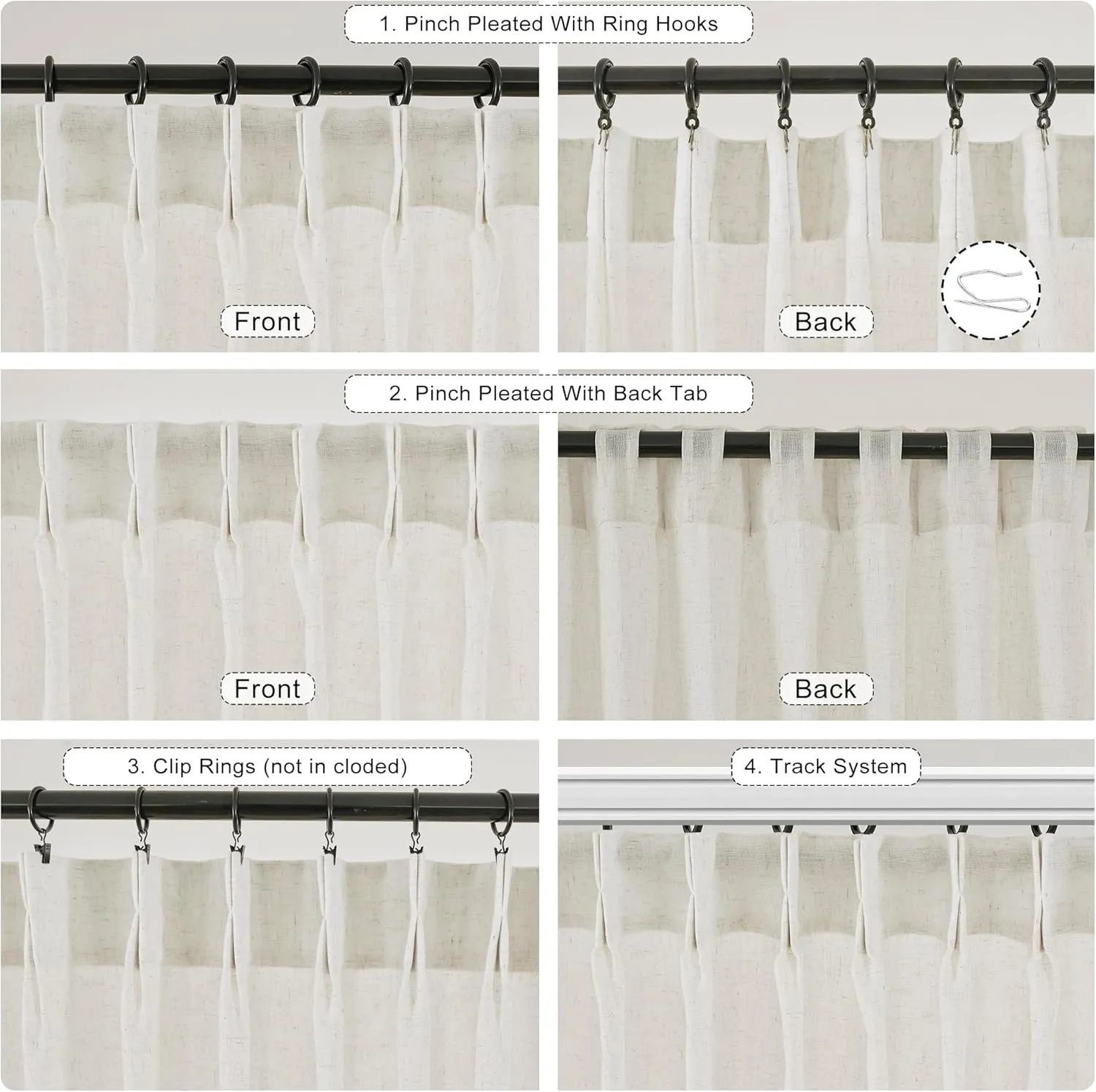 Extra Wide Natural Pinch Pleated Linen Curtains 96 Inches Long 100 Inch Wide for Living Room Sliding Door Light Filtering Semi Sheer Window Curtain Bedroom Pinch Pleat Drape Cream (1 Panel, 100Wx96L)