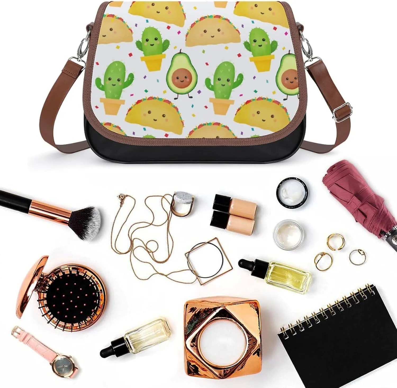 Fall Watercolor Pumpkins Leather Shoulder Bag with Detachable Shoulder Strap Versatile for Daily Use