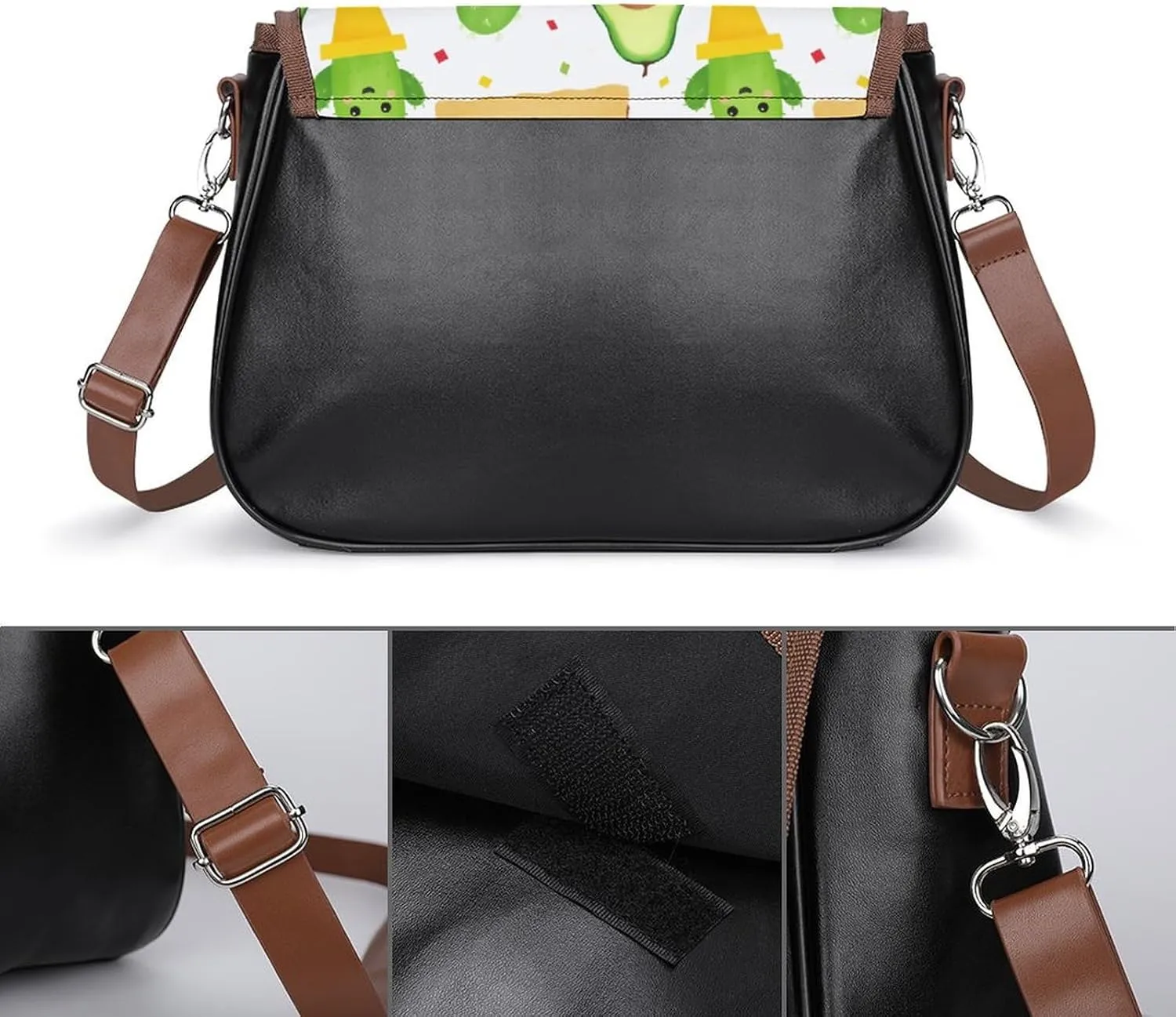 Fall Watercolor Pumpkins Leather Shoulder Bag with Detachable Shoulder Strap Versatile for Daily Use