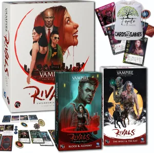 Fapeto Travel Drawstring Bag and Compatible Tokens Bundle with Vampire Rivals Adversaries Base & EXPANSIONS: The Wolf & The Rat, Blood & Alchemy