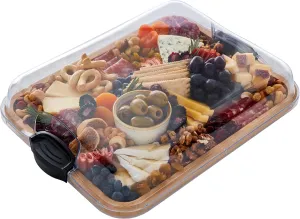 FARBERWARE Build-A-Board Bamboo Cutting Board with Clear Locking Lid and Black Handles, Perfect for Charcuterie, Snacks, and More, Single Compartment