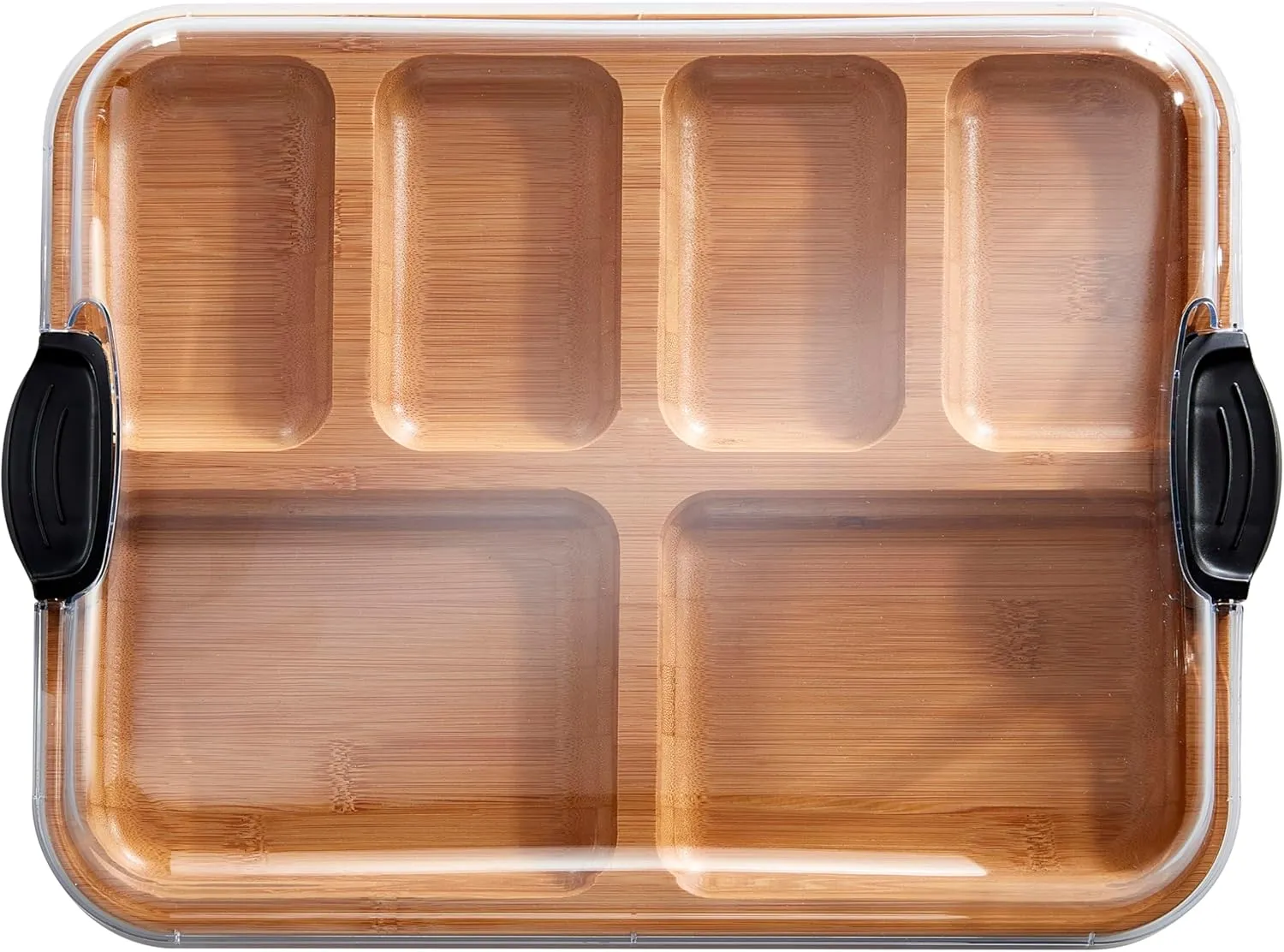 FARBERWARE Build-a-Board Cutting Board with Compartments and Clear Locking Lid for Charcuterie, Snacks, Bamboo