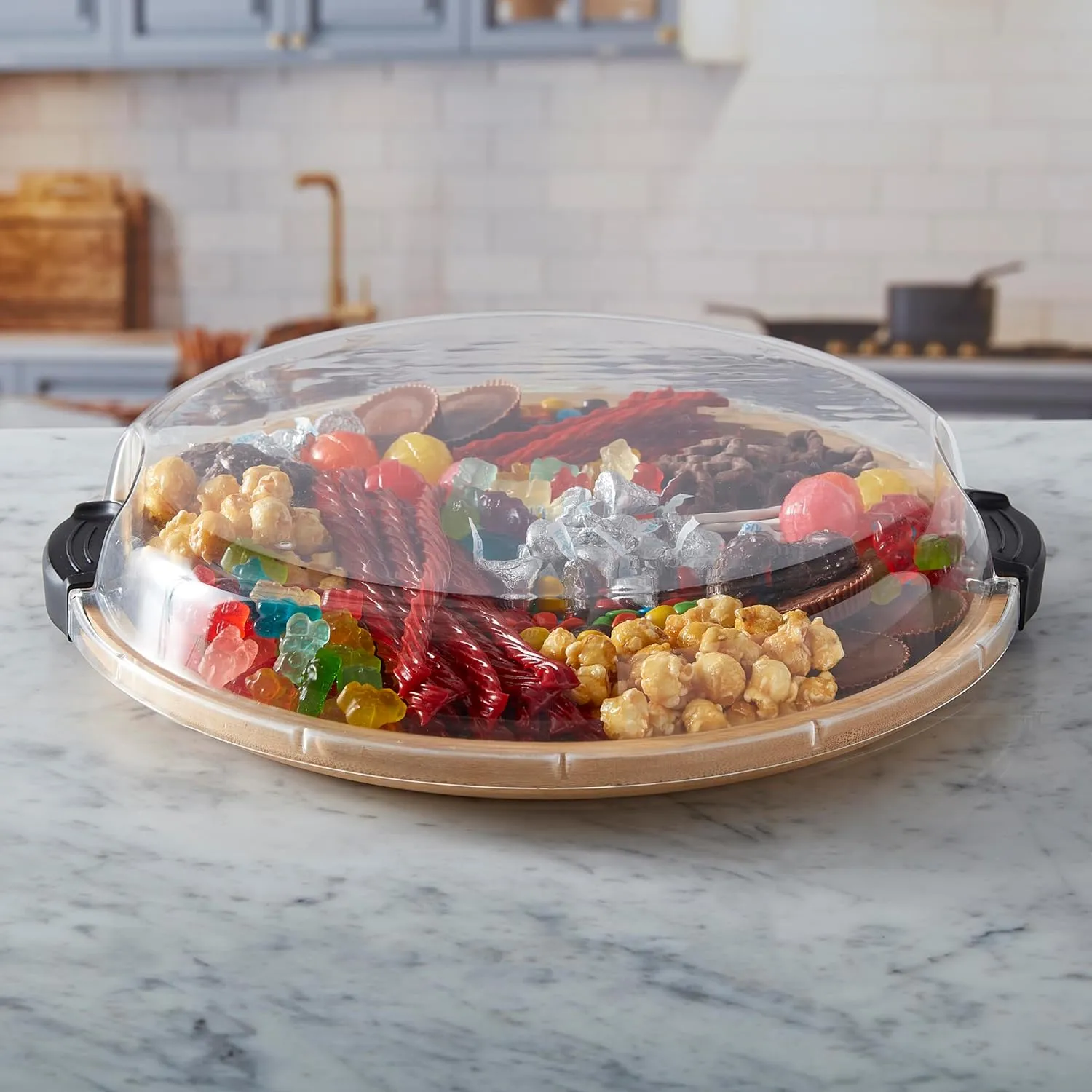 FARBERWARE Build-a-Board Cutting Board with Single Compartment and Clear Locking Lid for Charcuterie, Snacks, and More, Bamboo