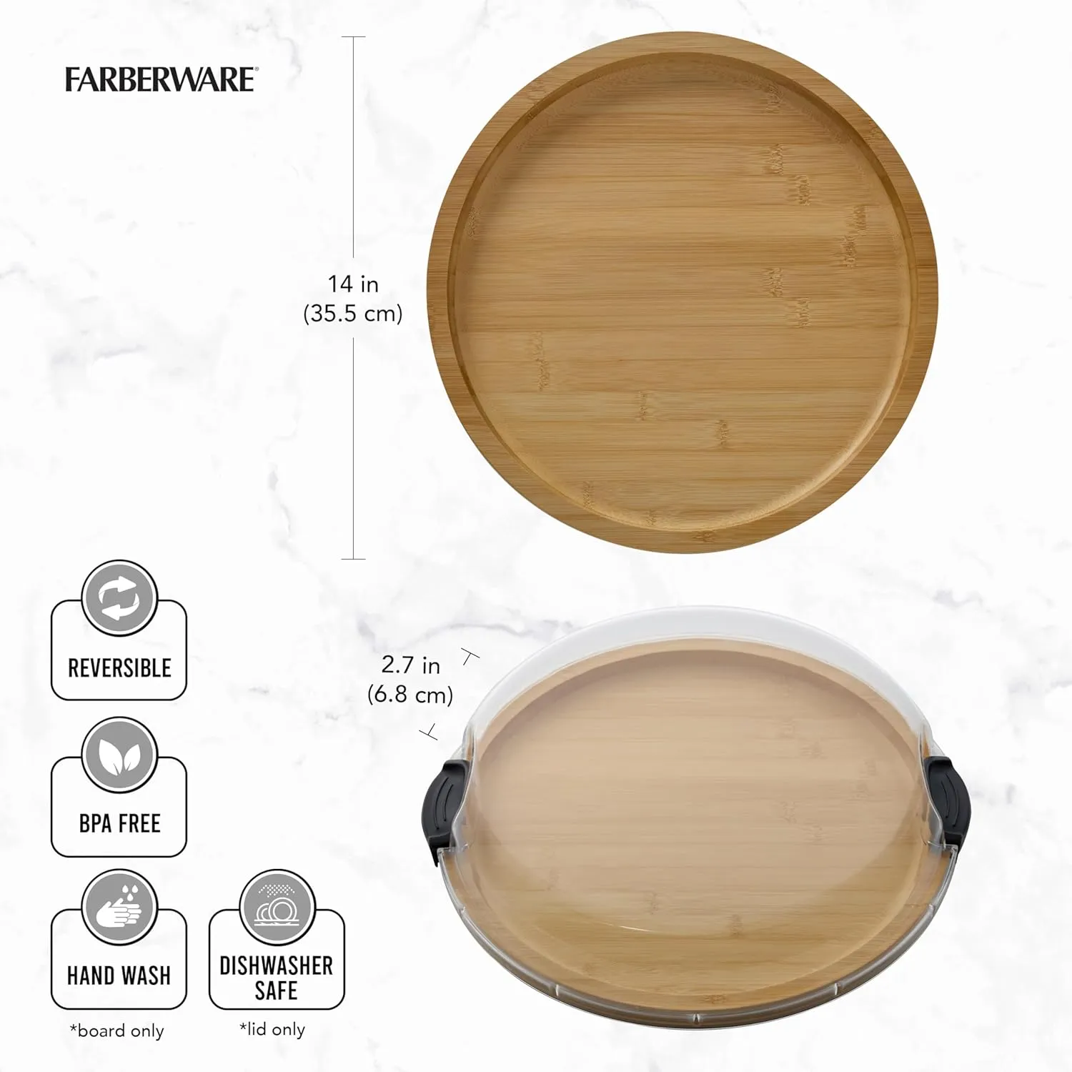 FARBERWARE Build-a-Board Cutting Board with Single Compartment and Clear Locking Lid for Charcuterie, Snacks, and More, Bamboo