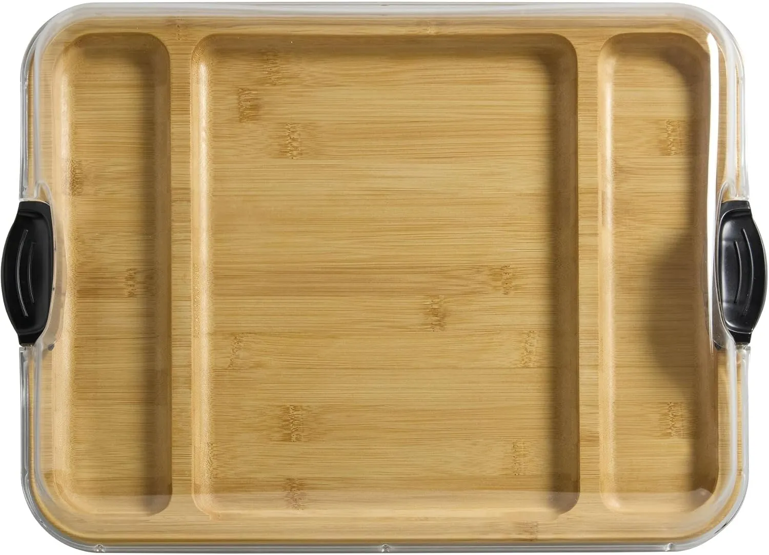 FARBERWARE Build-a-Board Cutting Board with Three Compartments and Clear Locking Lid for Charcuterie, Snacks, and More, Acacia