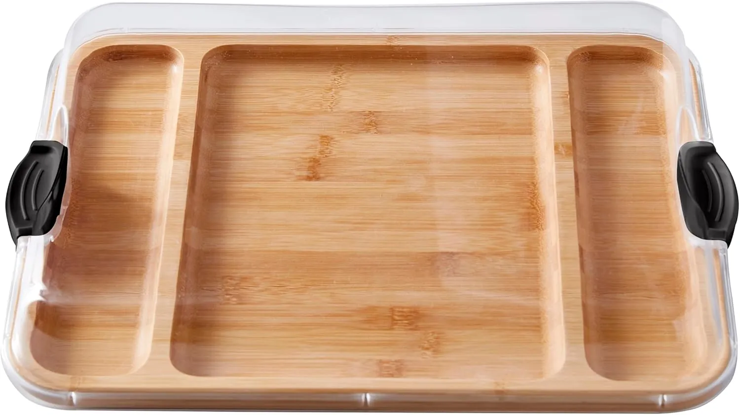 FARBERWARE Build-a-Board Cutting Board with Three Compartments and Clear Locking Lid for Charcuterie, Snacks, and More, Acacia