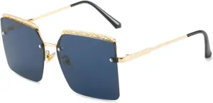 Fashion Retro Rimless Metal Sunglasses Unisex Big Frame Eyeglasses Travel Street Photography Shades Uv400