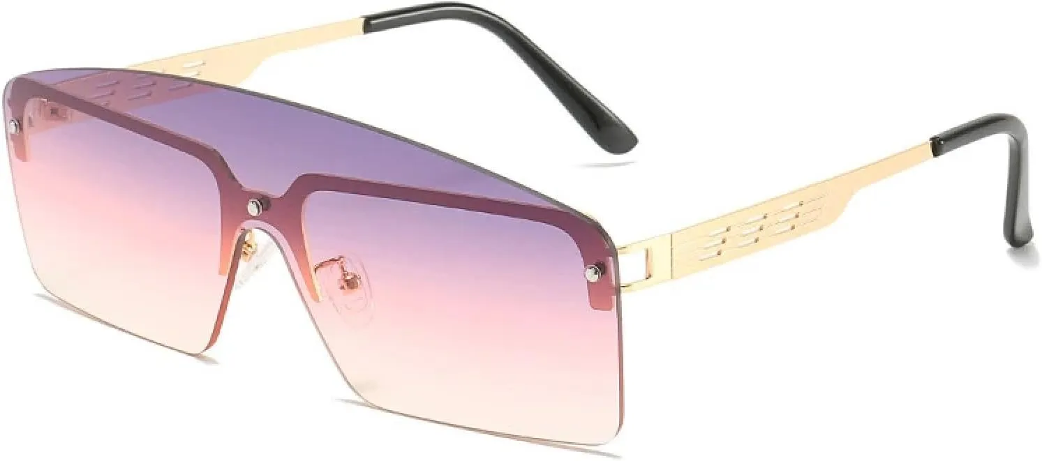 Fashion Rimless Sunglasses Men Women Vintage Personality Metal One Piece Eyeglasses Travel Driving Shades Uv400