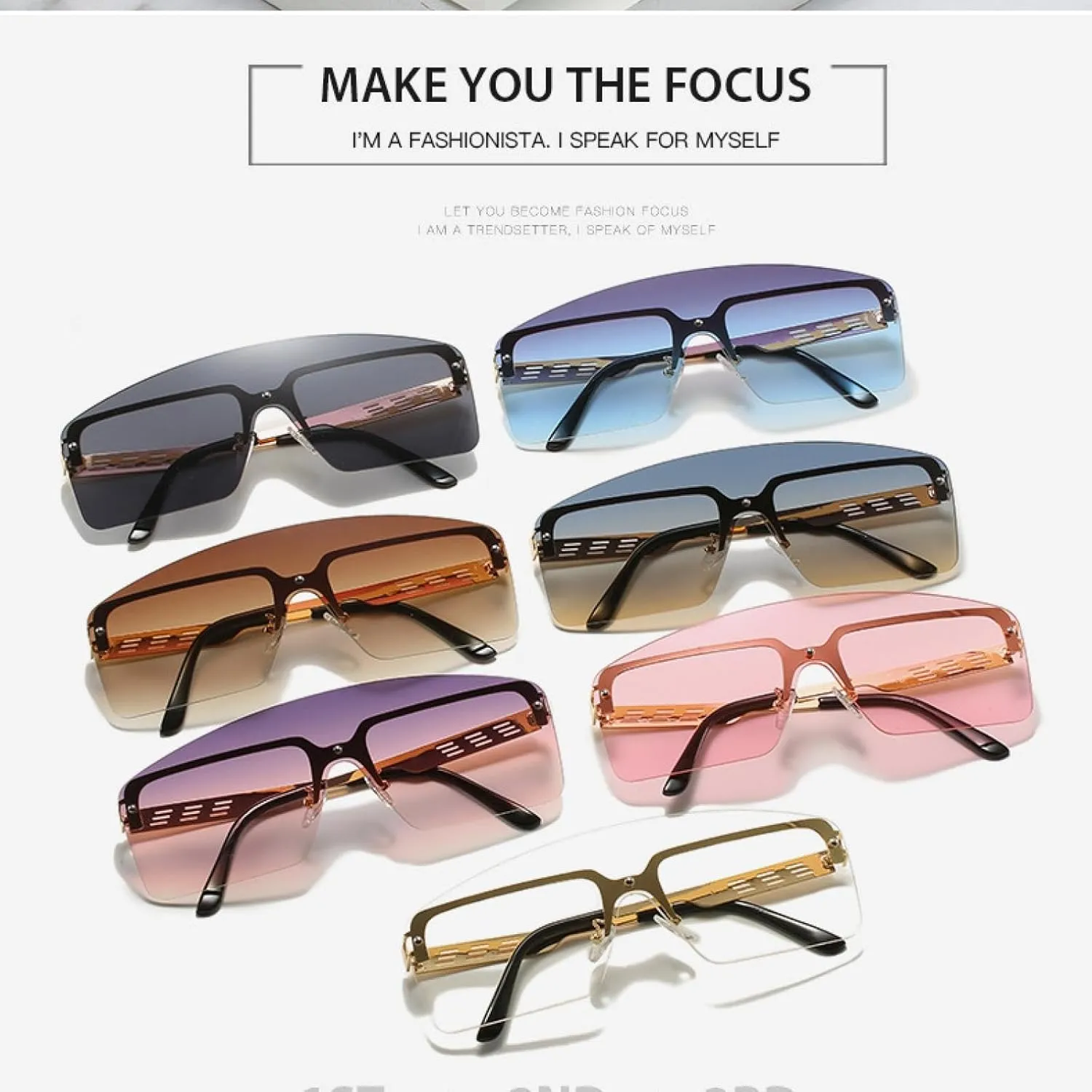 Fashion Rimless Sunglasses Men Women Vintage Personality Metal One Piece Eyeglasses Travel Driving Shades Uv400