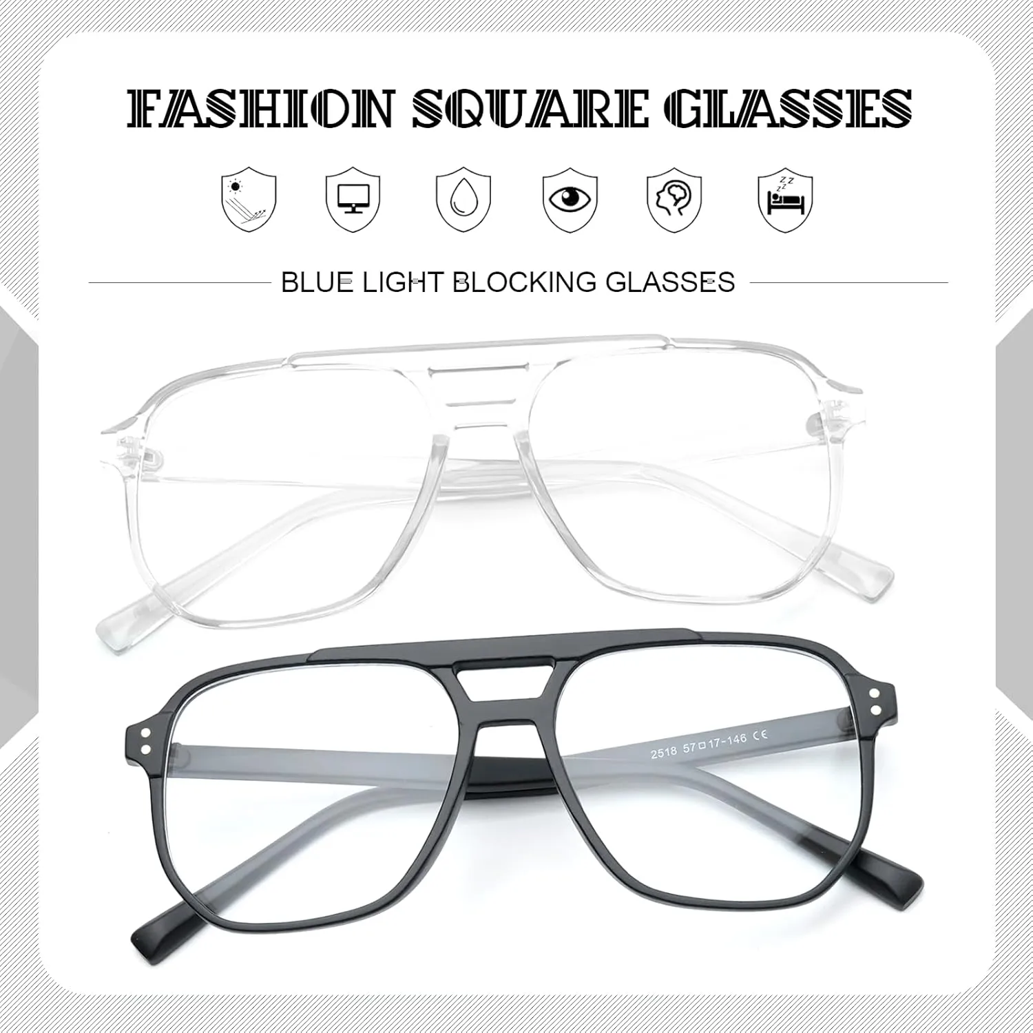 Fashion Square Glasses for Women Men Retro Square Aviator 90s Blue Light Blocking Glasses Computer Eyewear