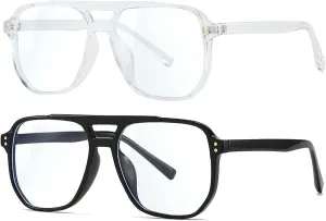 Fashion Square Glasses for Women Men Retro Square Aviator 90s Blue Light Blocking Glasses Computer Eyewear