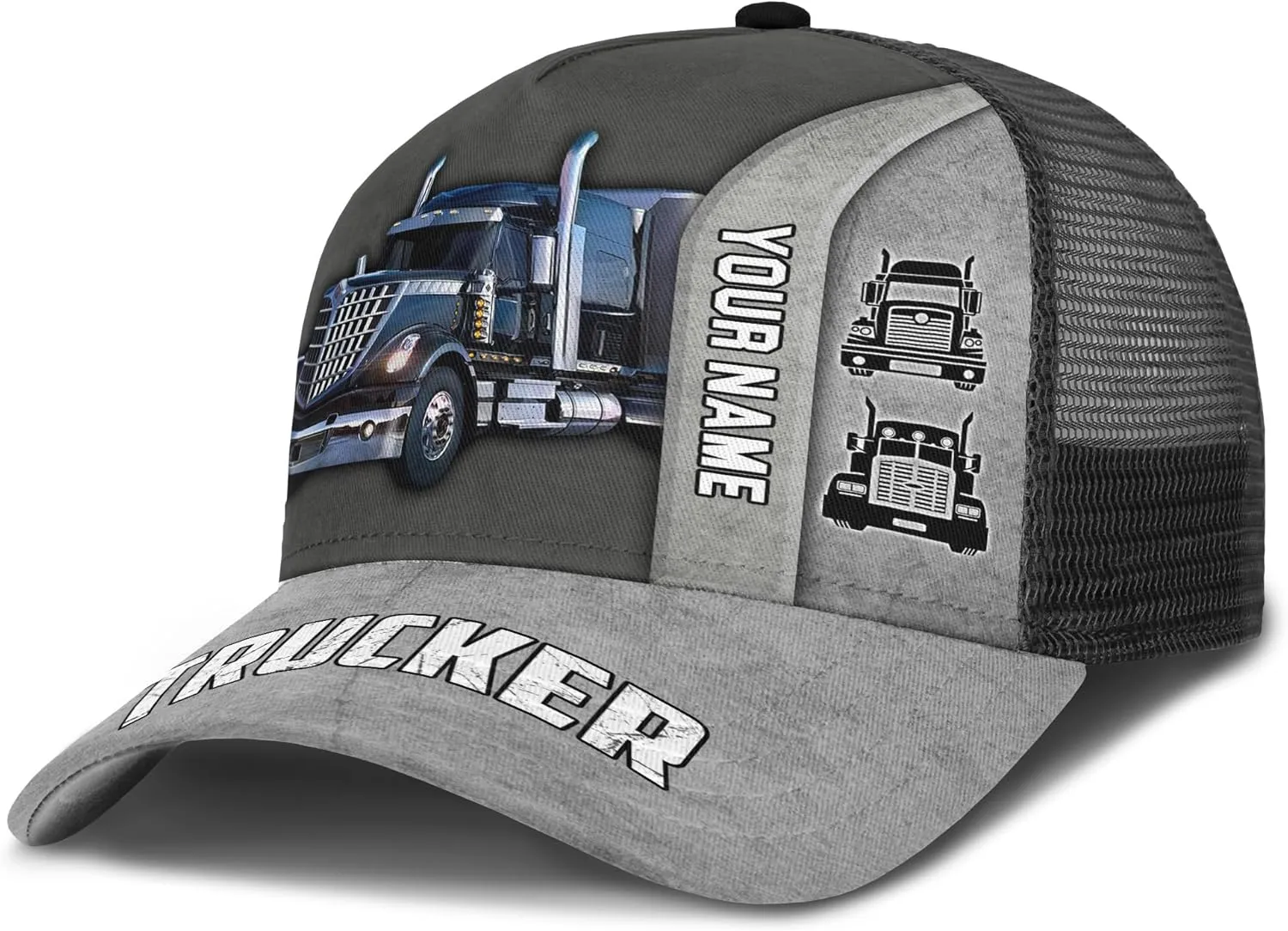 Fashion Trucker Mesh Trucker Hats Personalized Semi Truck and Leather Pattern Netback Cap for Truck Driver